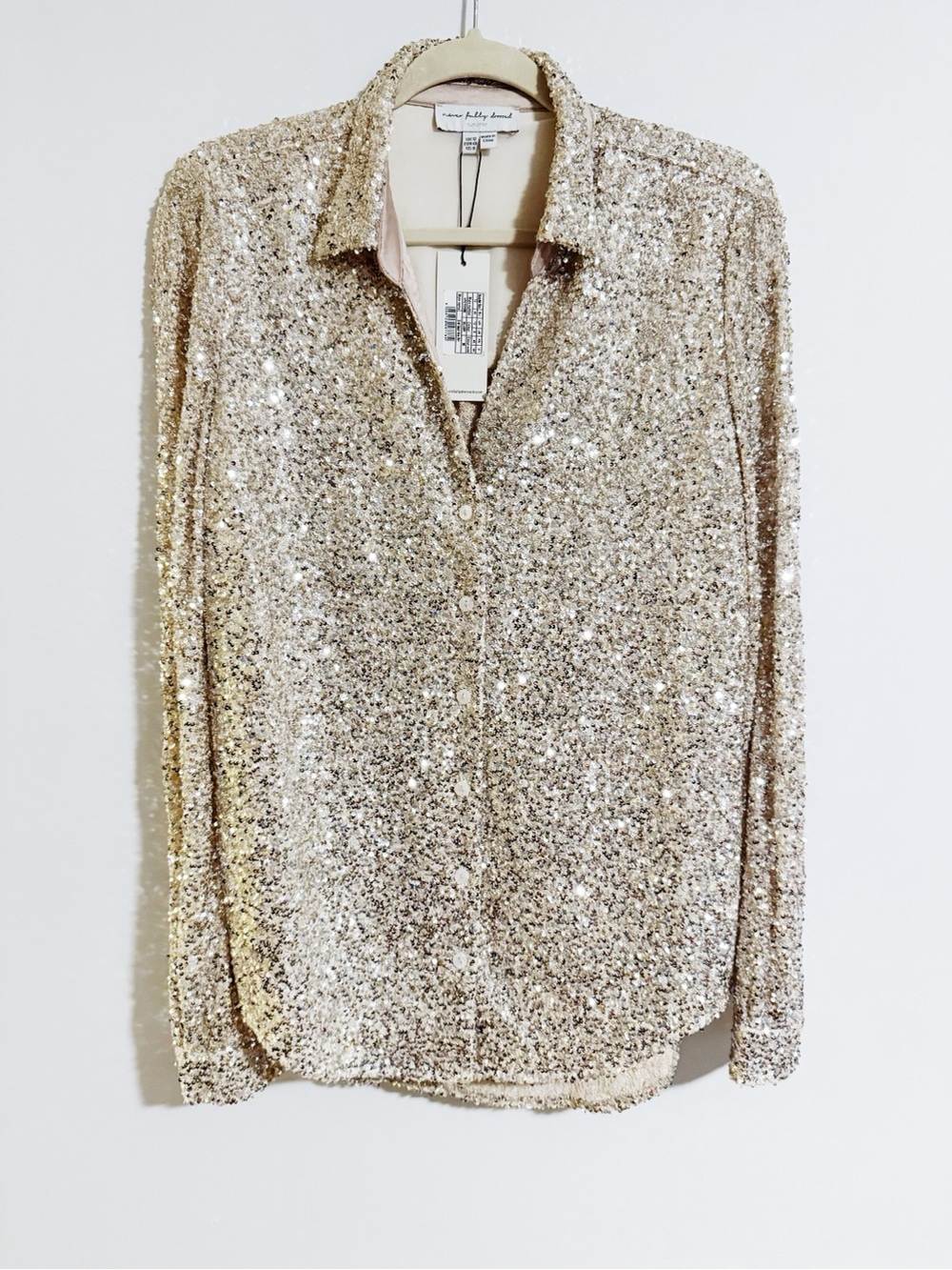 Never Fully Dressed - Champagne Sequins Long Sleeve Button Down Shirt